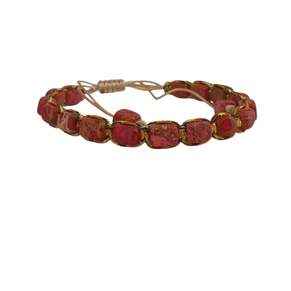 Imperial-Jaspis Armband – Handgefertigter Look (Rot)