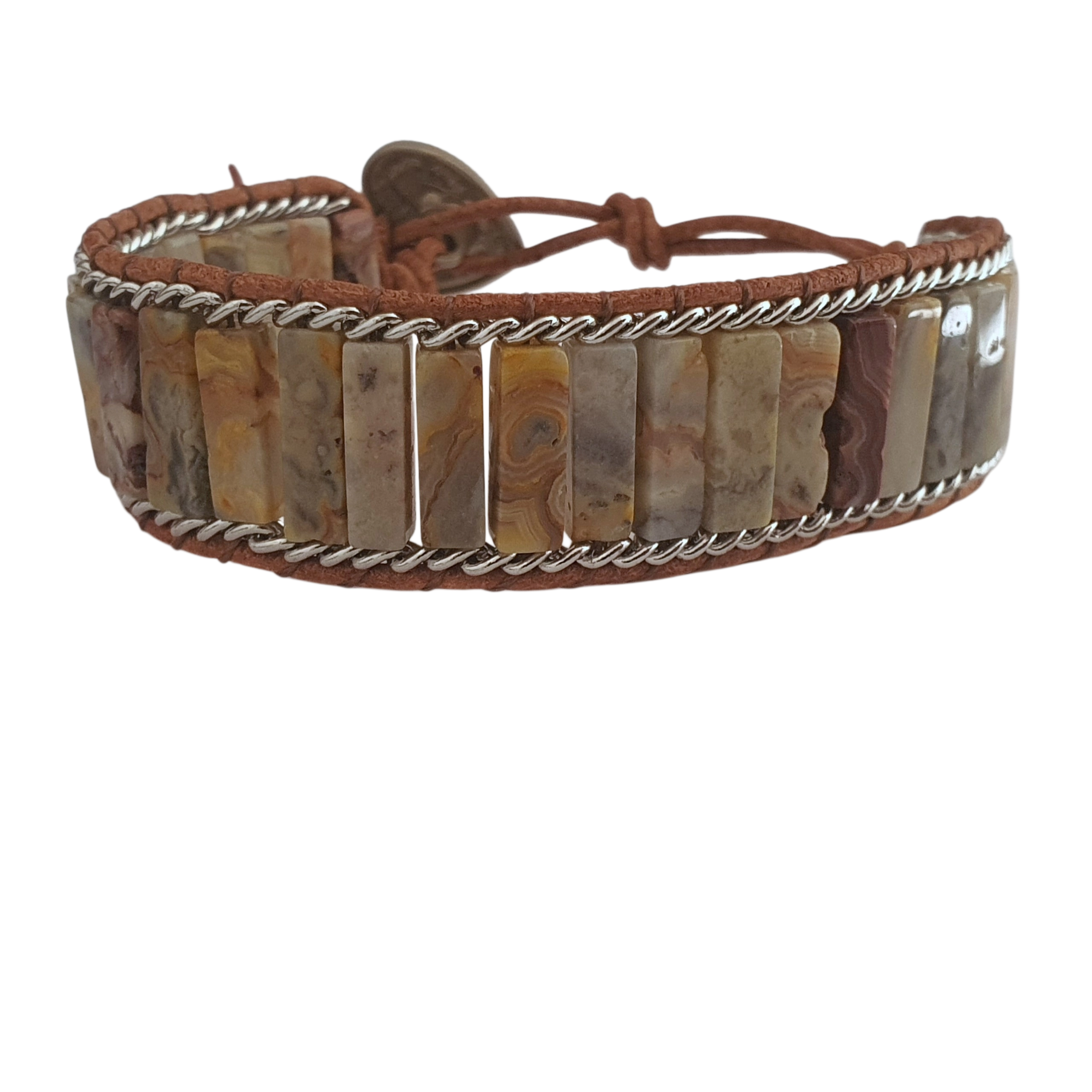 Achat Leder-Wickelarmband – Orange & Natürlich