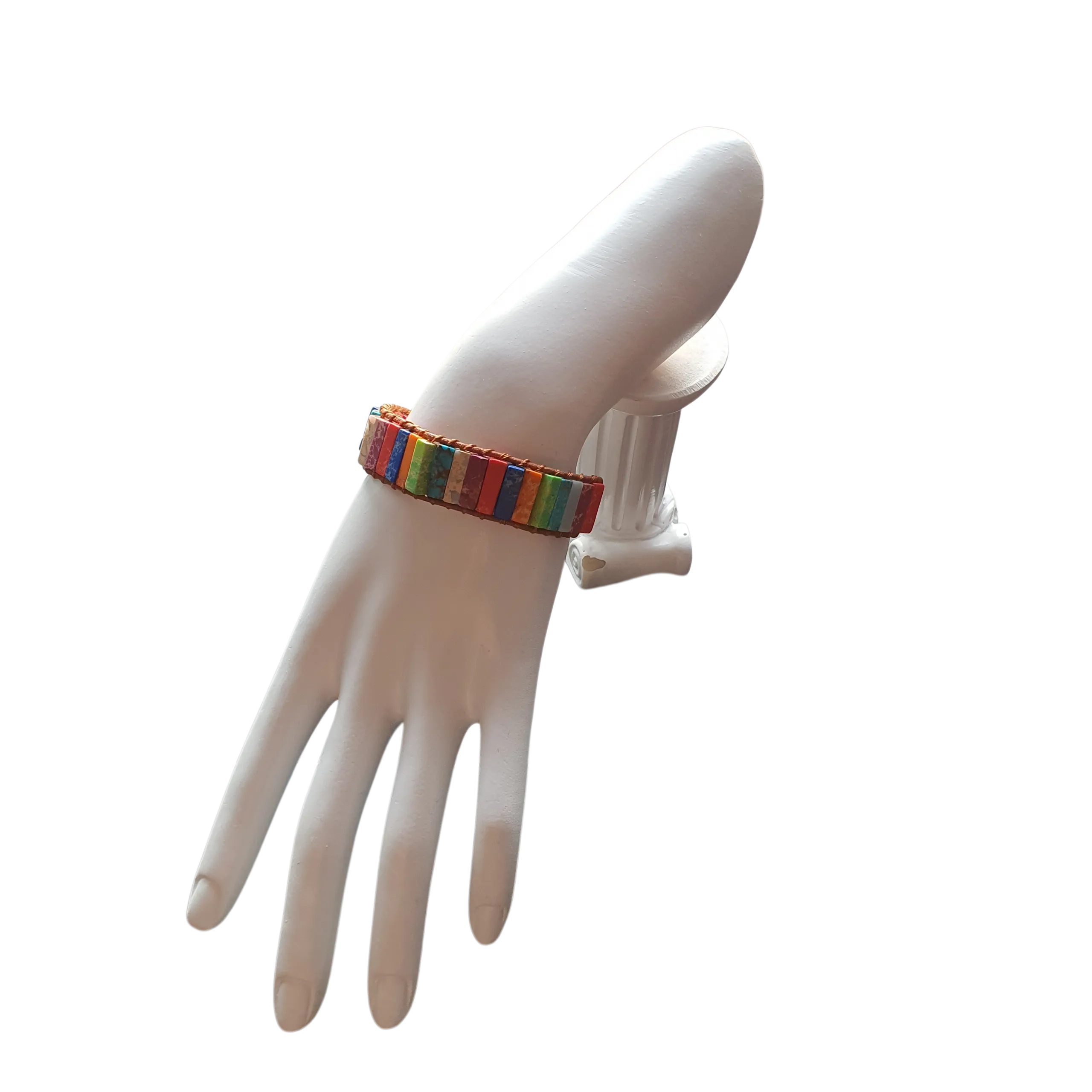 Zibazi-7chakra-naturstein-mehrfarbig-verstellbar-armband-am-model